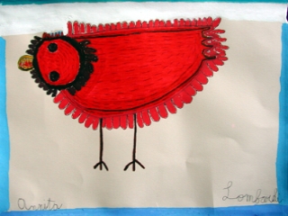 Anita Lombardi, Red Chicken, 2010, ink and watercolor on paper