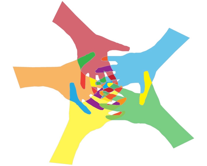 Multi-colored Hands Interlocking